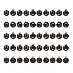 Alloy Enamel Pendants, Flat Round with Constellation, Light Gold, Black, Taurus, 15x12x2mm, Hole: 1.5mm, 50pcs/Box(ENAM-SZ0001-27C-C)