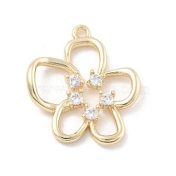 Brass Micro Pave Cubic Zirconia Pendants, Flower Charms, Golden, 19.5x17x2.5mm, Hole: 1.2mm(KK-D283-05G)