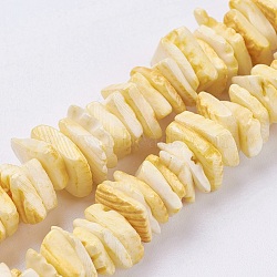 Natural Sea Shell Beads Strands, Dyed, Square Chip, Yellow, 1~3.5x4.5~10x4.5~10mm, Hole: 0.5mm, 16.1 inch~16.9 inch(X-BSHE-K012-08B)