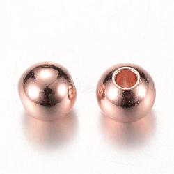 Brass Spacer Beads, Round, Rose Gold, 5x4.5mm, Hole: 1.5mm(KK-S753-5mm-RG)
