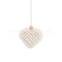 Heart Shaped Boho Handmade Macrame Cotton Hanging Ornament, for Car Rear View Mirror Decoration, Snow, 80x95mm(MAKN-PW0001-081A)