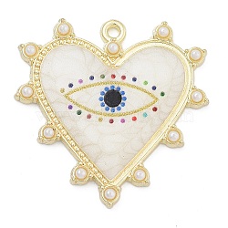 Alloy Pendants, With Plastic pearl, Heart, Eye, Charms, Seashell Color, 33x33x3mm, Hole: 1.8mm(PALLOY-Q365-07LG-01)