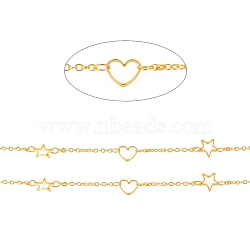 Brass Cable Chains, with Linking Rings, Soldered, with Spool, Long-Lasting Plated, Heart & Star,Real 18K Gold Plated, 1.6x2x0.4mm, about 32.8 Feet(10m)/roll(CHC-I033-10G)