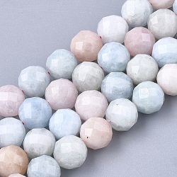 Natural Morganite Beads Strands, Faceted, Round, 9.5~10x10mm, Hole: 1mm, about 19pcs/strand, 7.48 inch(G-S345-10mm-012)