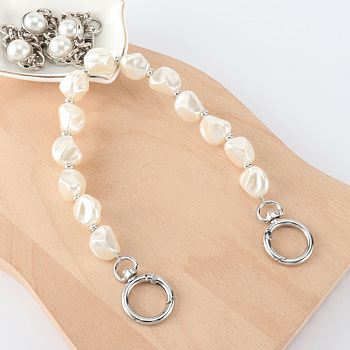 Imitation Pearl Beaded Bag Strap, with Alloy Ring Clasp, Platinum, 33cm