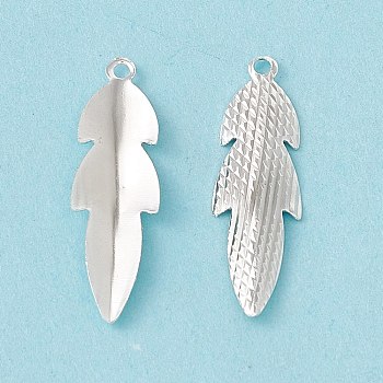 Brass Pendants, Cadmium Free & Lead Free, Leaf Charm, 925 Sterling Silver Plated, 20.5x6x1.5mm, Hole: 1mm