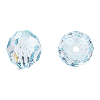 Transparent Acrylic Beads, Faceted, Round, Light Cyan, 12x11.5mm, Hole: 1.7mm, about 550pcs/500g
