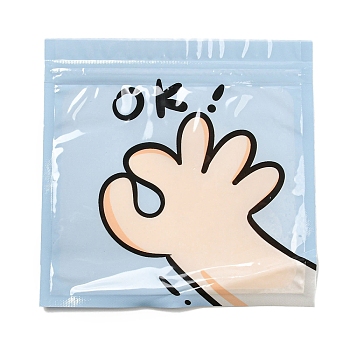 Square Plastic Packaging Zip Lock Bags, with Cartoon Hand Pattern, Top Self Seal Pouches, Light Sky Blue, 13.3x13.5x0.15cm, Unilateral Thickness: 2.5 Mil(0.065mm)