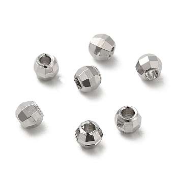 Brass Spacer Beads, Faceted, Barrel, Real Platinum Plated, 3x2.3mm, Hole: 1.2mm