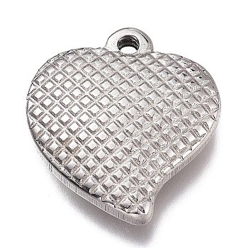 304 Stainless Steel Pendants, Heart, Textured, Stainless Steel Color, 18x16x4.5mm, Hole: 2mm