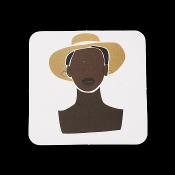 Square Girl Print Paper Earring Display Card, Jewelry Display Card for Earring Storage, Coconut Brown, 4x4x0.05cm, Hole: 2mm