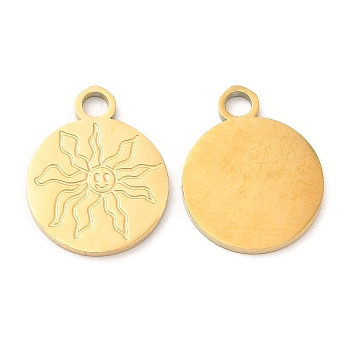 Ion Plating(IP) 316L Surgical Stainless Steel Pendants, Flat Round with Sun Charm, Real 18K Gold Plated, 17x13.5x1mm, Hole: 2.2mm