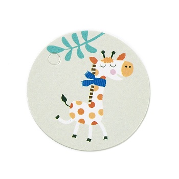 Kraft Paper Gift Tags, Flat Round with Animal Pattern, Giraffe Pattern, 3x0.02cm, Hole: 3mm, about 100pcs/bag
