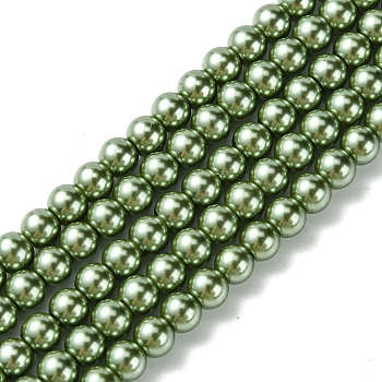 Eco-Friendly Dyed Glass Pearl Bead Strands, Round, Cotton Cord Threaded, Dark Olive Green, 6mm, Hole: 1.2~1.5mm, about 70pcs/strand, 15.7 inch