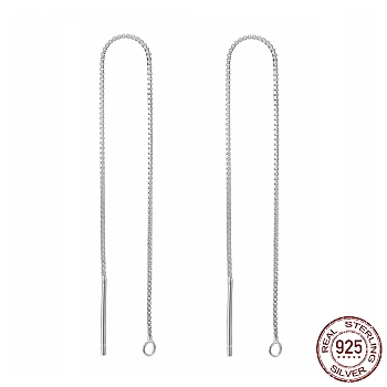 Rhodium Plated 925 Sterling Silver Stud Earring Findings, Ear Threads, Box Chains, Platinum, 100x0.65mm, Hole: 1~2mm