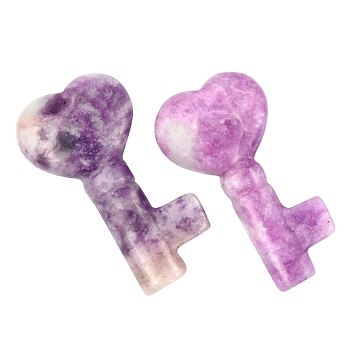 Natural Lilac Jade Carved Healing Heart Key Stone, Reiki Energy Stone Display Decorations, 37~40x22x10mm