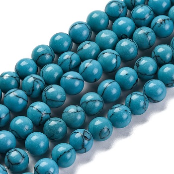 Synthetic Turquoise Beads Strands, Dyed, Round, Dark Turquoise, 8mm, Hole: 0.8mm, about 50pcs/strand, 15.16 inch(38.5cm)