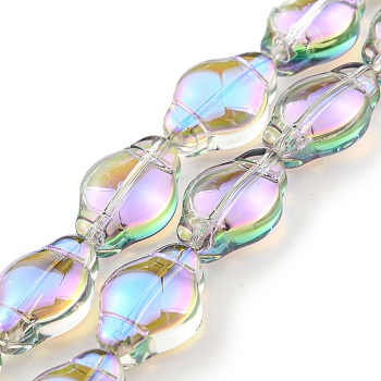 Electroplate Transparent Glass Beads Strands, Full Rainbow Plated, Lantern, Violet, 12.5x9x5.5mm, Hole: 1mm, about 50pcs/strand, 25.43 inch(64.6cm)