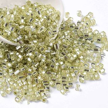 Glass Seed Beads, Silver Lined, Square, Yellow Green, 3~4x3x3mm, Hole: 1.2mm, about 6300pcs/pound