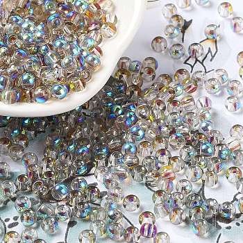 Glass Seed Beads, Half Plated, Transparent Colours Rainbow, Round Hole, Round, Light Grey, 4x3mm, Hole: 1.2mm, 7500pcs/pound