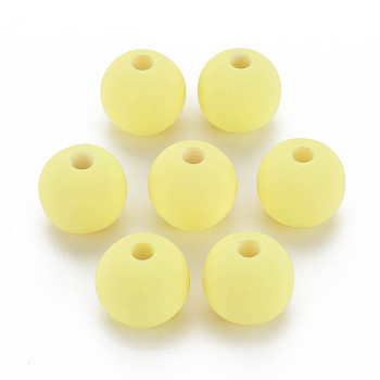 Rubberized Style Acrylic Beads, Round, Yellow, 15.5x14.5mm, Hole: 3.5mm