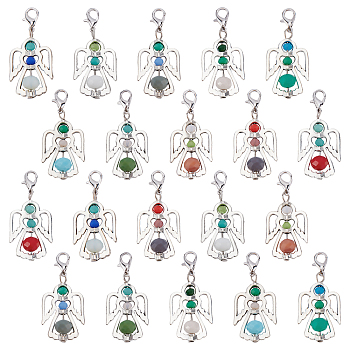 Alloy Pendants, with Glass Beads and Lobster Claw Clasp, Angel, Mixed Color, 33x19.5mm