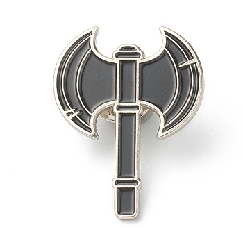 Alloy Enamel Brooches, Enamel Pin, with Butterfly Clutches, Axe, Black, Platinum, 32.5x25x10mm, Pin: 1.1mm.