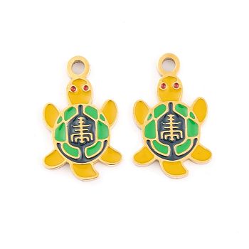 Ion Plating(IP) 304 Stainless Steel Pendants, with Enamel, Real 18K Gold Plated, Sea Animals Charm, Tortoise, 16.5x11x1.5mm, Hole: 1.5mm