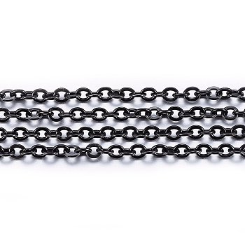 Handmade 304 Stainless Steel Cable Chains, Soldered, with Spool, Flat Oval, Electrophoresis Black, 3x2.5x0.6mm, about 65.61 Feet(20m)/roll