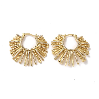 Cubic Zirconia Sun Hoop Earrings, Rack Plating Brass Earrings for Women, Lead Free & Cadmium Free, Real 18K Gold Plated, 30x32.5mm