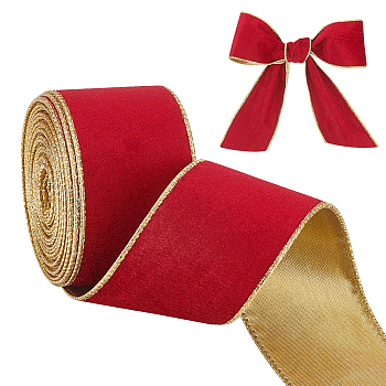 10 Yards Single Face Velvet Wired Ribbons, for Bowknot Making, Gift Wrapping, Party Decoration, Dark Red, 2-1/2 inch(63mm), about 10.00 Yards(9.14m)/Roll