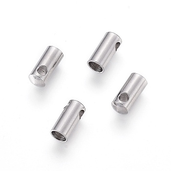 304 Stainless Steel Cord Ends, End Caps, Column, Stainless Steel Color, 8.5x3.8mm, Hole: 1.6mm, Inner Diameter: 3mm