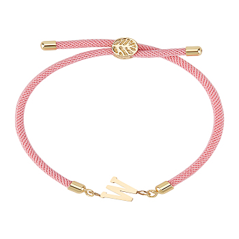 1Pc Adjustable Nylon Cord Slider Bracelets for Women, with Golden Brass Accessories & 304 Stainless Steel Letter Jewelry, Lead Free & Nickel Free & Cadmium Free, Letter W, Inner Diameter: 2-3/4 inch(7cm), letter: 2.5~9.5x13.5~19.5x3~4mm