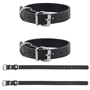 Cowhide Dog Collar, with Platinum Iron Clasp, for Small Medium and Large Dogs, Pet Supplies, Black, 310x14x11mm