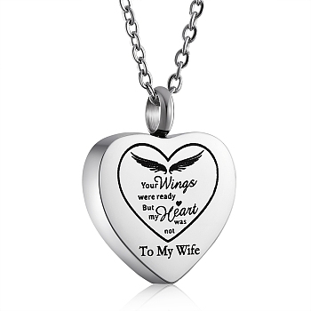 Stainless Steel Heart Urn Ashes Pendant Necklace, Word To My Uncle Memorial Jewelry for Men Women, Stainless Steel Color, 19.69 inch(50cm)