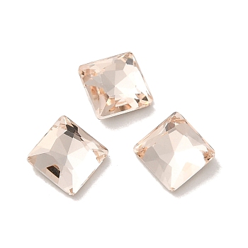 Glass Rhinestone Cabochons, Point Back & Back Plated, Faceted, Square, Light Peach, 7x7x3mm