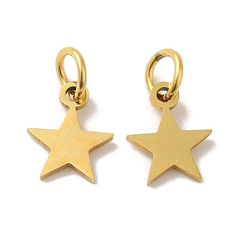 Vacuum Plating 201 Stainless Steel Charms, with Jump Rings, Laser Cut, Star Charm, Real 18K Gold Plated, 9.8x7.8x1mm, Hole: 3mm