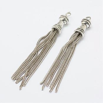 Brass Curb Chain Tassel Pendants, with Alloy Caps, Antique Silver, 80~84x9mm, Hole: 3mm