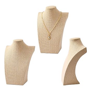 Wooden Covered with Imitation Burlap Necklace Displays, Wheat, 25x18.5x9.4cm