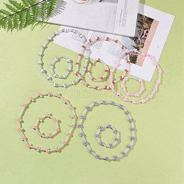 Милое ожерелье из полимерной глины и абс-пластика с жемчужными бусинами и эластичный браслет(SJEW-JS01267)-2