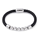 304 bracelets en cordon de cuir avec perles rondes en acier inoxydable(BJEW-A009-02P)-1