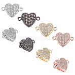 8Pcs 4 Colors Brass Micro Pave Clear Cubic Zirconia Connector Charms, Heart, Mixed Color, 18x11.5x4mm, Hole: 2mm, 2pcs/color(ZIRC-CA0001-20)
