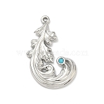 304 Stainless Steel Rhinestone Pendants, Feather Charm, Stainless Steel Color, 33.5x22x2.5mm, Hole: 1.3mm(STAS-L308-08P)