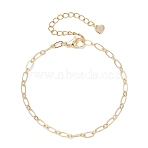 Brass Figaro Chains Bracelets for Women, with 304 Stainless Steel Findings, Real 18K Gold Plated, 7-1/4 inch(18.4cm)(BJEW-JB12575)