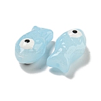 Handmade Transparent Glass Beads, Hand Painted Beads, with Enamel, Fish, Light Cyan, 21.5x11x8.5~10mm, Hole: 1.2~1.4mm(X-GLAA-N0028-03D)