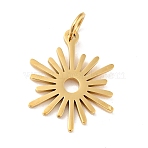 201 Stainless Steel Pendants, with Jump Ring, Sun, Golden, 17.5x13.5x1mm, Jump Ring: 5x0.8mm, 3.4mm Inner Diameter(X-STAS-E015-01G)