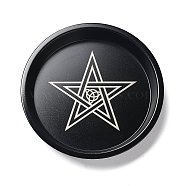 Carbon Steel Plate Candle Holder, Decorative Pillar Candle Plate, Witchcraft Table Centerpiece, Home Decoration, Black, Star & Trinity Knot, 198x26mm, Inner Diameter: 180mm(DJEW-K020-01A)