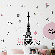 Translucent PVC Self Adhesive Wall Stickers, Waterproof Building Decals for Home Living Room Bedroom Wall Decoration, Eiffel Tower, 950x390mm, 4 sheets/set(STIC-WH0014-001)