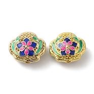 Rack Plating Brass Beads, with Enamel, Cadmium Free & Lead Free, Cloud with Flower, Real 18K Gold Plated, Long-Lasting Plated, Hot Pink, 16x13.5x9mm, Hole: 1.6mm(KK-P276-28G-01)