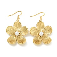 Ion Plating(IP) 304 Stainless Steel with ABS Plastic Pearl Dangle Earrings, Polished, Flower, Golden, 50x28mm(EJEW-G400-21G)